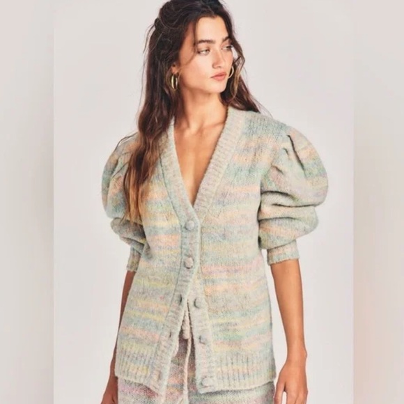 LoveShackFancy Wilford Boyfriend Cardigan in Autumn Rainbow Size S - Picture 2 of 16